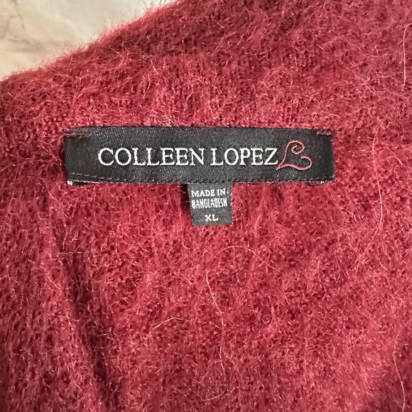 Colleen Lopez Maroon Nylon Fuzzy Cardigan, XL, Pre-owned - Picture 3 of 4